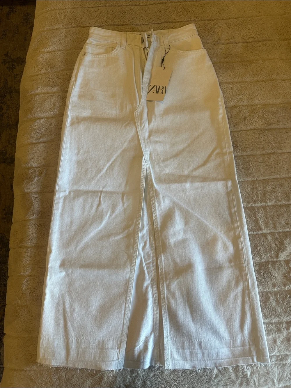 ZARA White Denim Skirt with High Waist